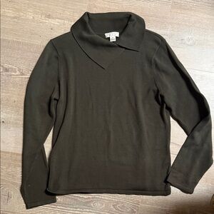 Christopher & Banks Dark Olive Green Accent Neck Sweater